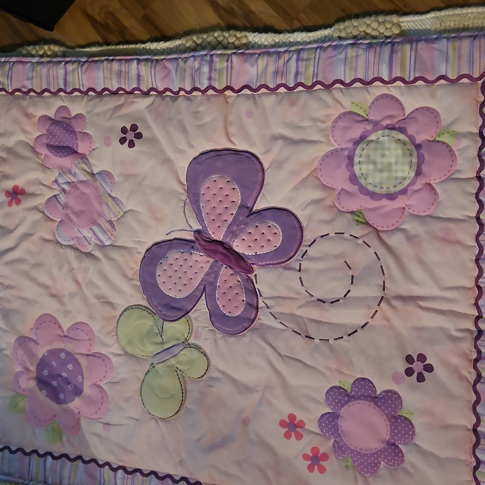 Cuddletime Reversible Pink & Purple Butterfly And Daisy Baby Quilt